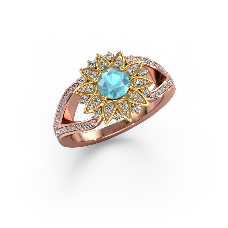 Image de Bague Chasidy 2 585 or rose Topaze bleue 5 mm