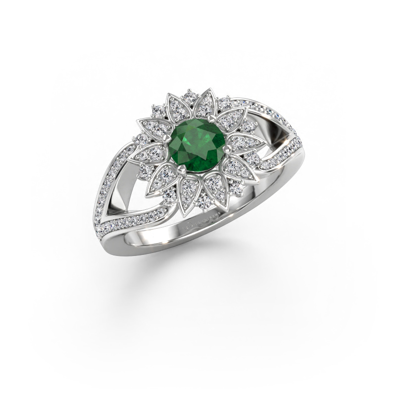Immagine di Anello Chasidy 2 585 oro bianco Smeraldo 5 mm