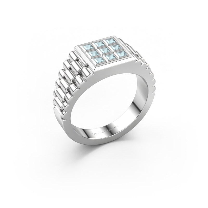Image de Bague pour homme Chavez 585 or blanc Aigue-marine 2 mm