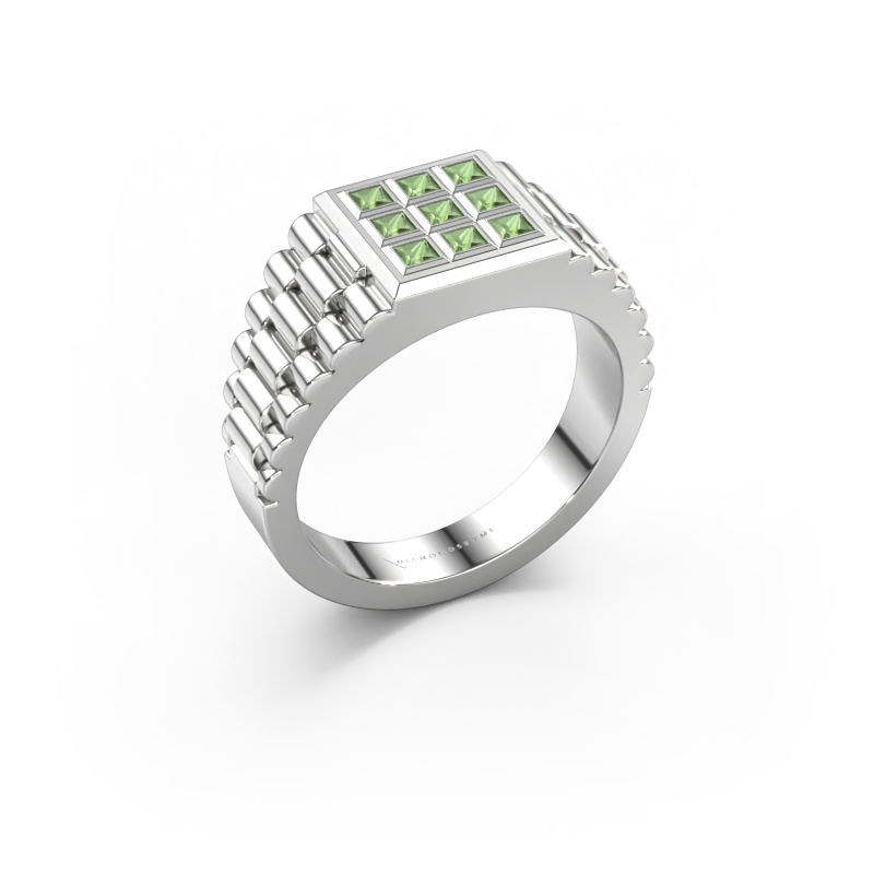 Image of Men's ring Chavez 585 white gold Tourmaline green 2 mm