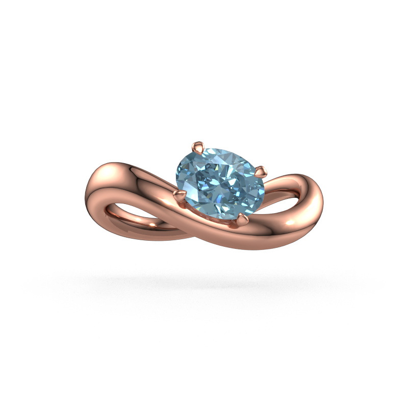 Image of Engagement ring Chloe OVL 585 rose gold Blue lab grown diamond 7,5x5,5 mm