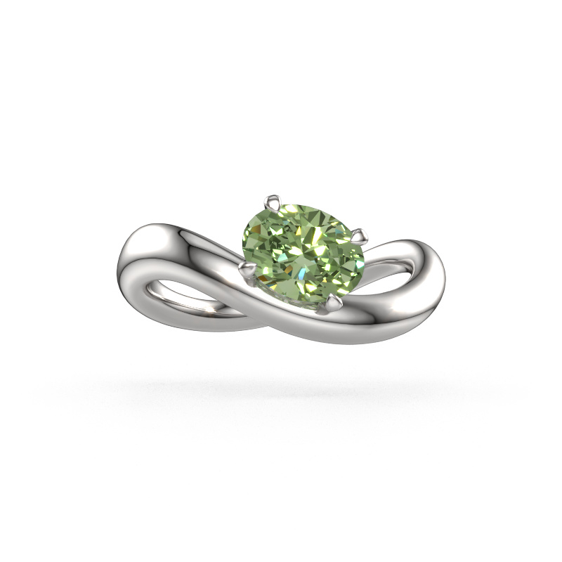 Image of Engagement ring Chloe OVL 585 white gold Green lab grown diamond 7,5x5,5 mm