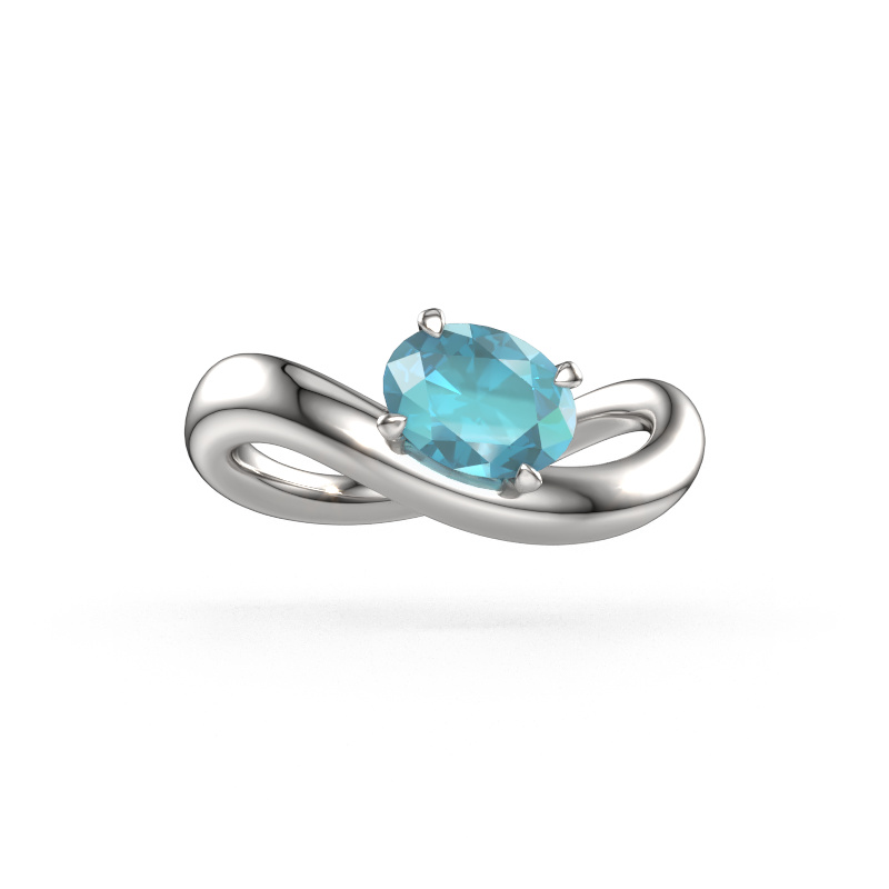 Image of Engagement ring Chloe OVL 585 white gold Blue topaz 7,5x5,5 mm