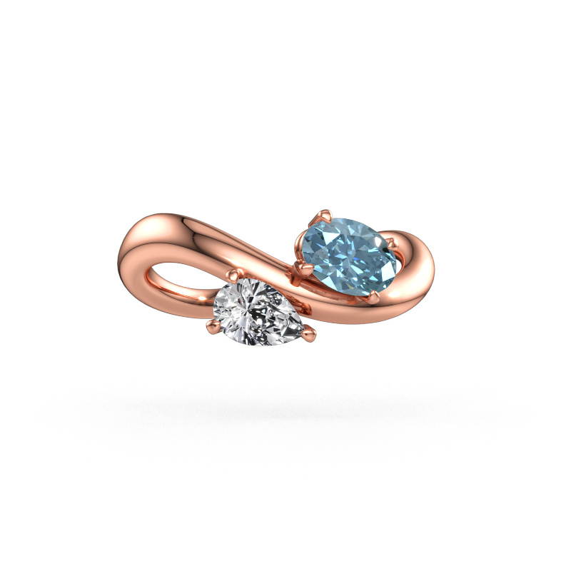 Immagine di Anello di fidanzamento Chloe OVL-PER 585 oro rosa Diamante lab grown blu 6.5x4.5 mm