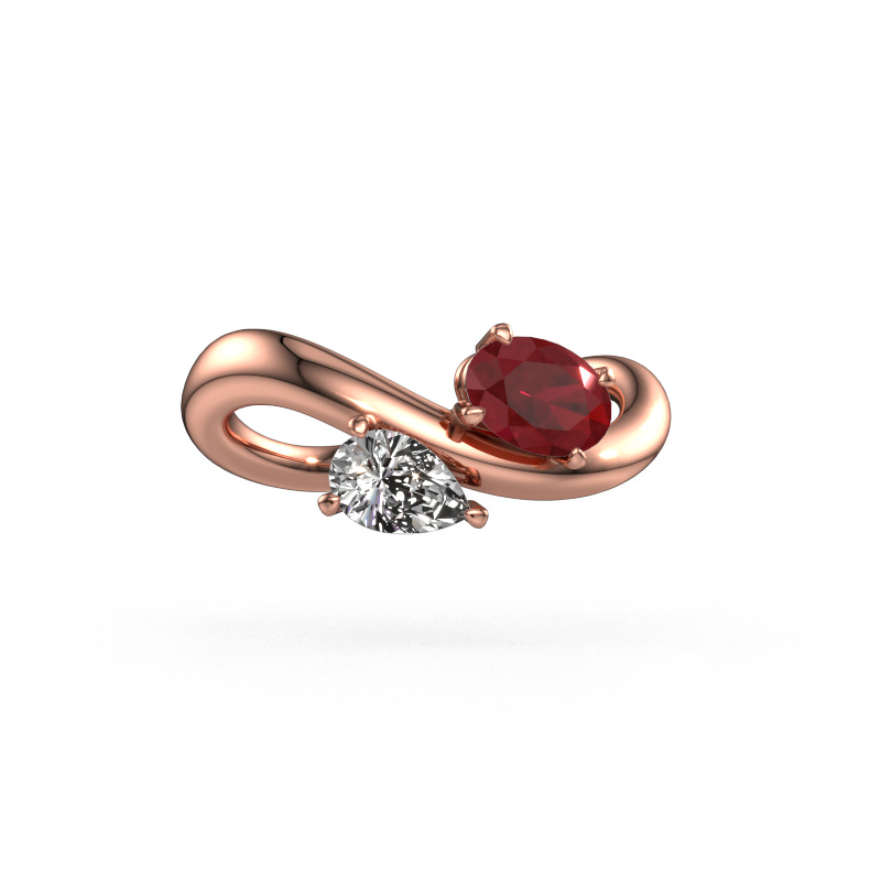 Image of Engagement ring Chloe OVL-PER 585 rose gold Ruby 6.5x4.5 mm