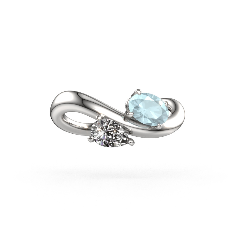 Image of Engagement ring Chloe OVL-PER 585 white gold Aquamarine 6.5x4.5 mm