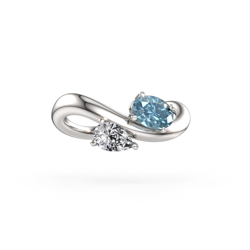 Bild av Förlovningsring Chloe OVL-PER 585 vitt guld Blå labbodlad diamant 6.5x4.5 mm