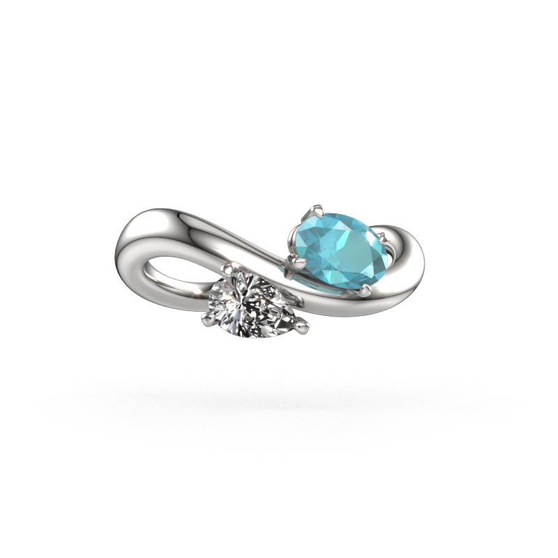 Image of Engagement ring Chloe OVL-PER 585 white gold Blue topaz 6.5x4.5 mm