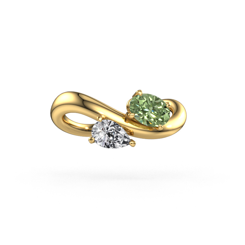 Image of Engagement ring Chloe OVL-PER 585 gold Green lab grown diamond 6.5x4.5 mm