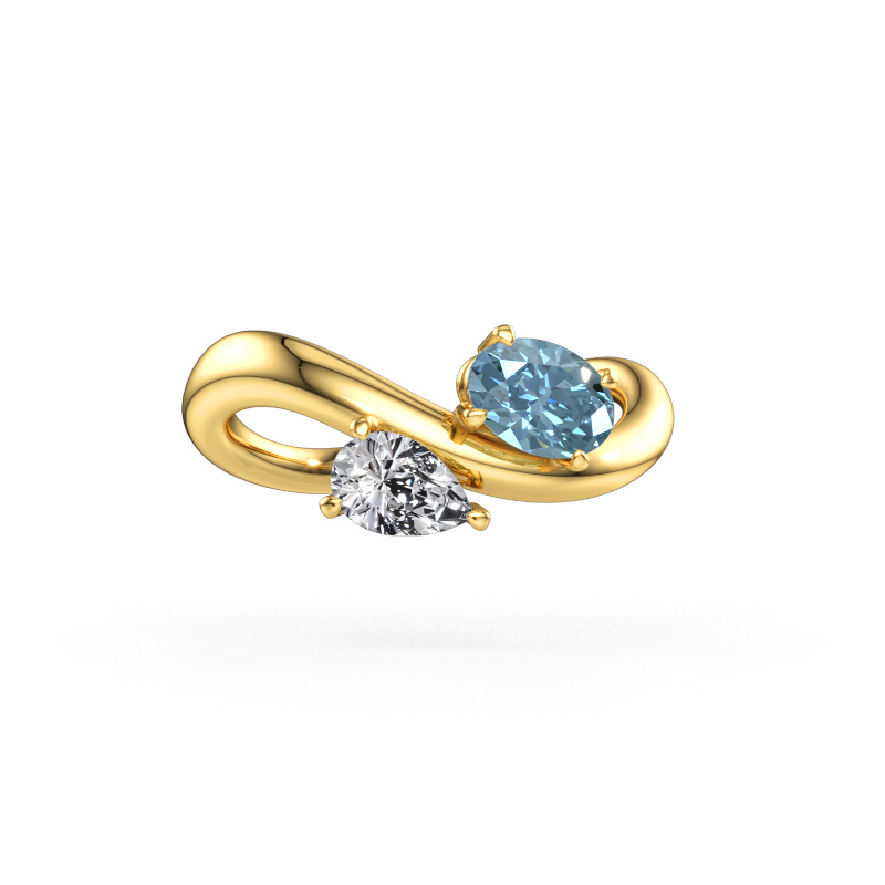 Image of Engagement ring Chloe OVL-PER 585 gold Blue lab grown diamond 6.5x4.5 mm