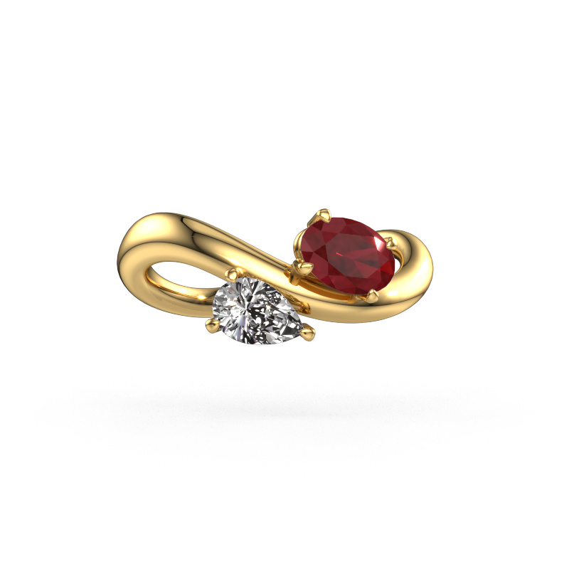 Image of Engagement ring Chloe OVL-PER 585 gold Ruby 6.5x4.5 mm