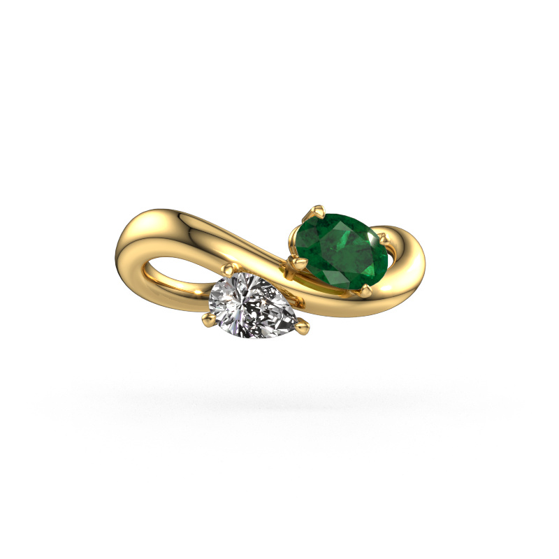 Image of Engagement ring Chloe OVL-PER 585 gold Emerald 6.5x4.5 mm