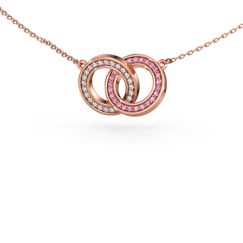 Image of Necklace Circles 2 585 rose gold Pink sapphire 1 mm