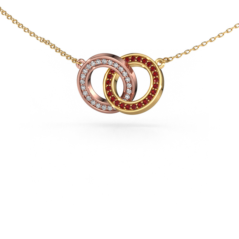 Image of Necklace Circles 2 585 rose gold Ruby 1 mm