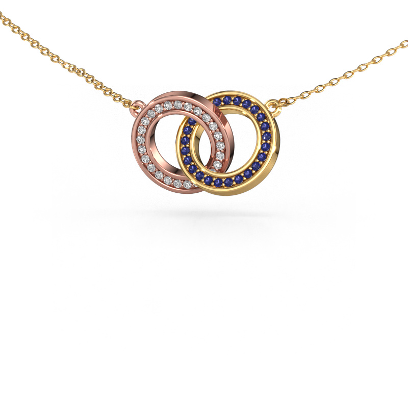 Image of Necklace Circles 2 585 rose gold Sapphire 1 mm