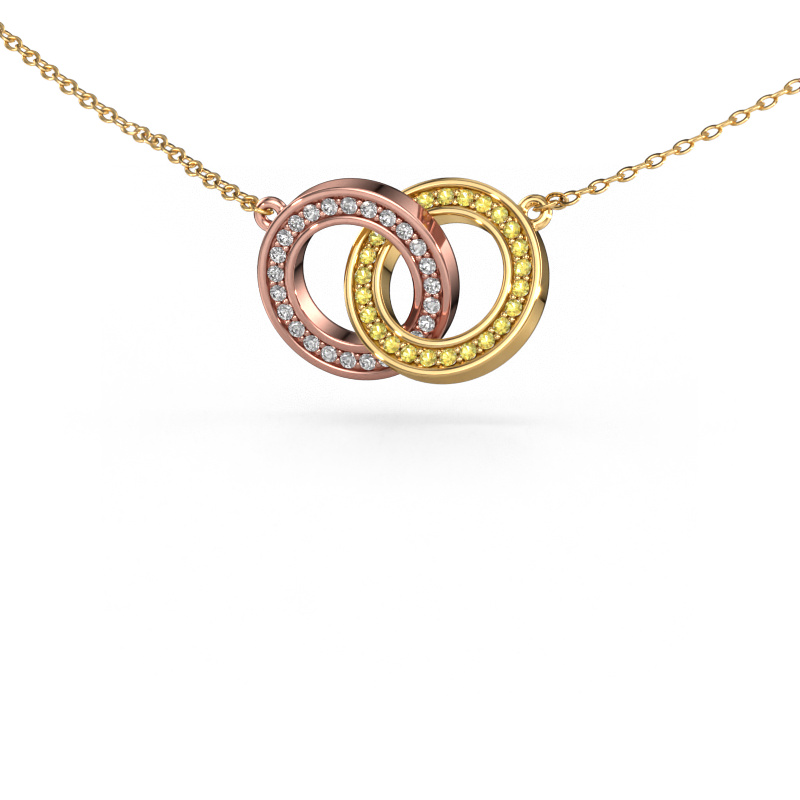 Image de Collier Circles 2 585 or rose Saphir jaune 1 mm