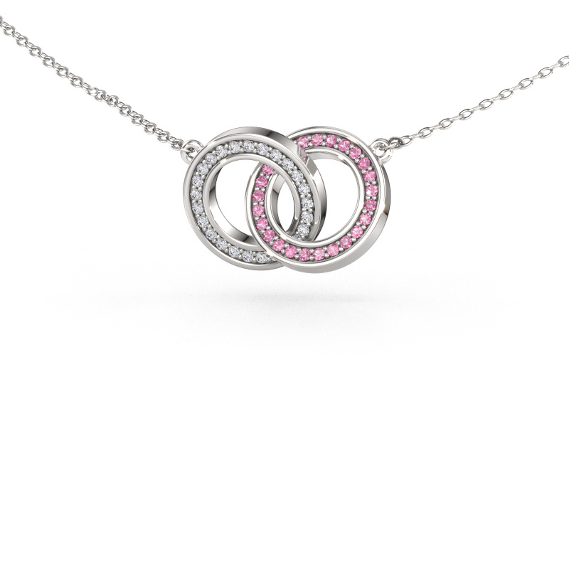 Immagine di Collana Circles 2 585 oro bianco Zaffiro rosa 1 mm