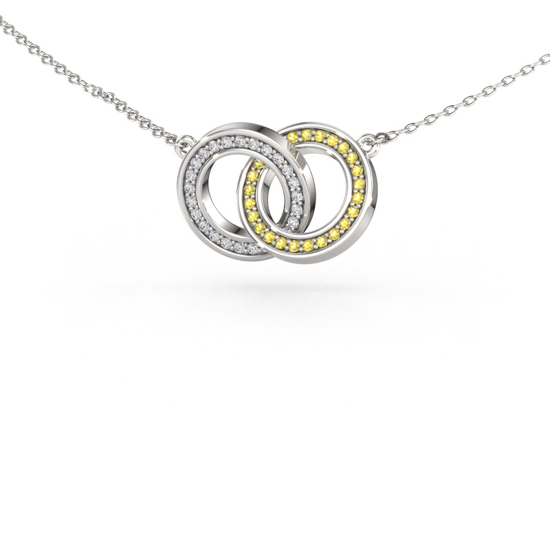 Image de Collier Circles 2 585 or blanc Saphir jaune 1 mm