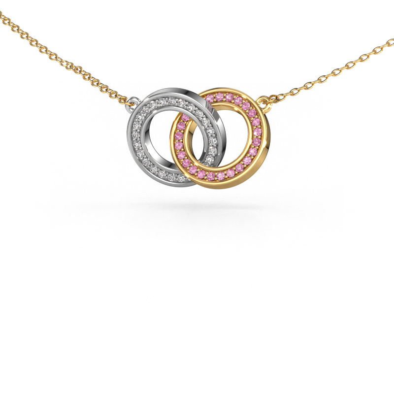 Image of Necklace Circles 2 585 white gold Pink sapphire 1 mm