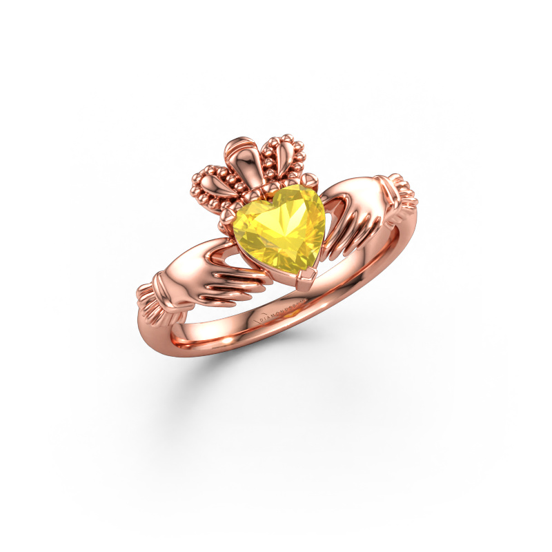 Bild av Ring Claddagh 2 585 roséguld Gul safir 6 mm