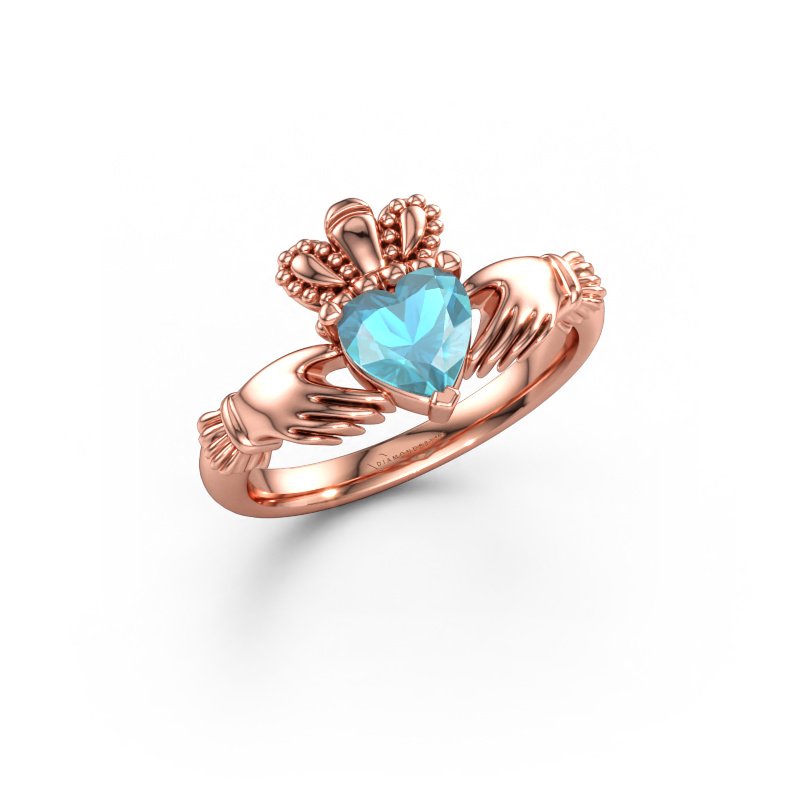 Bild av Ring Claddagh 2 585 roséguld Blå topas 6 mm