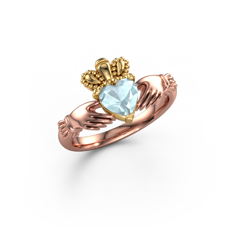Bild von Ring Claddagh 2 585 Roségold Aquamarin 6 mm