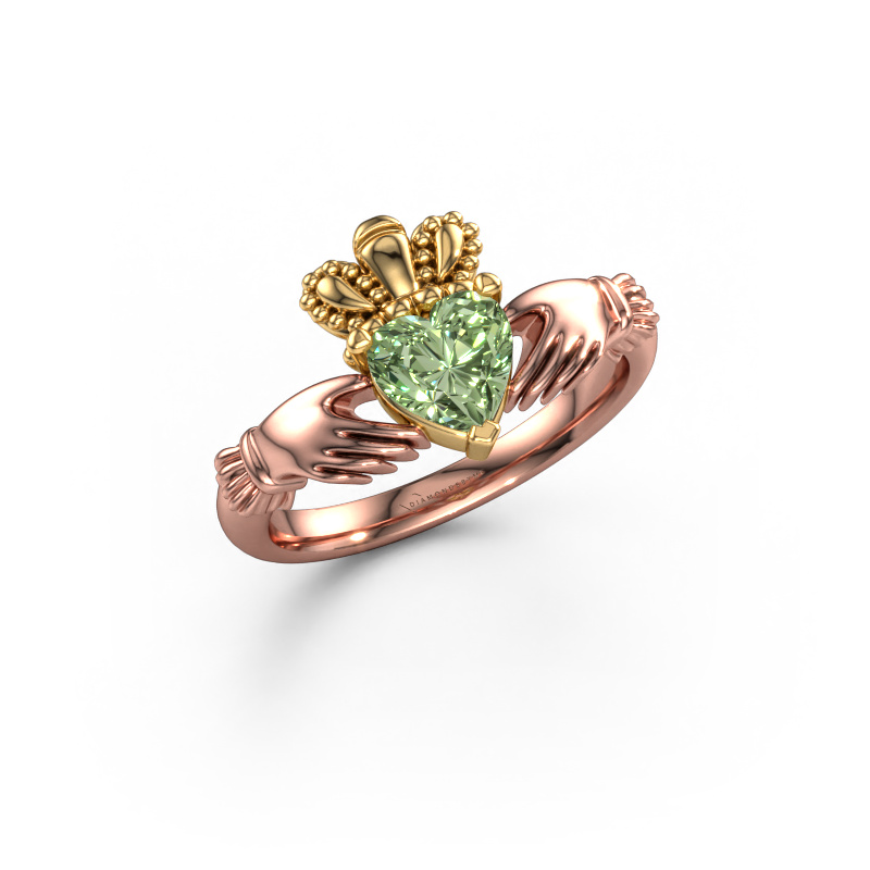 Image of Ring Claddagh 2 585 rose gold Green lab grown diamond 6 mm