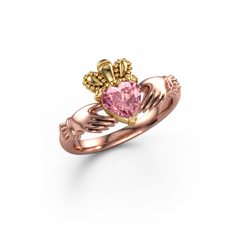 Image of Ring Claddagh 2 585 rose gold Pink lab grown diamond 6 mm