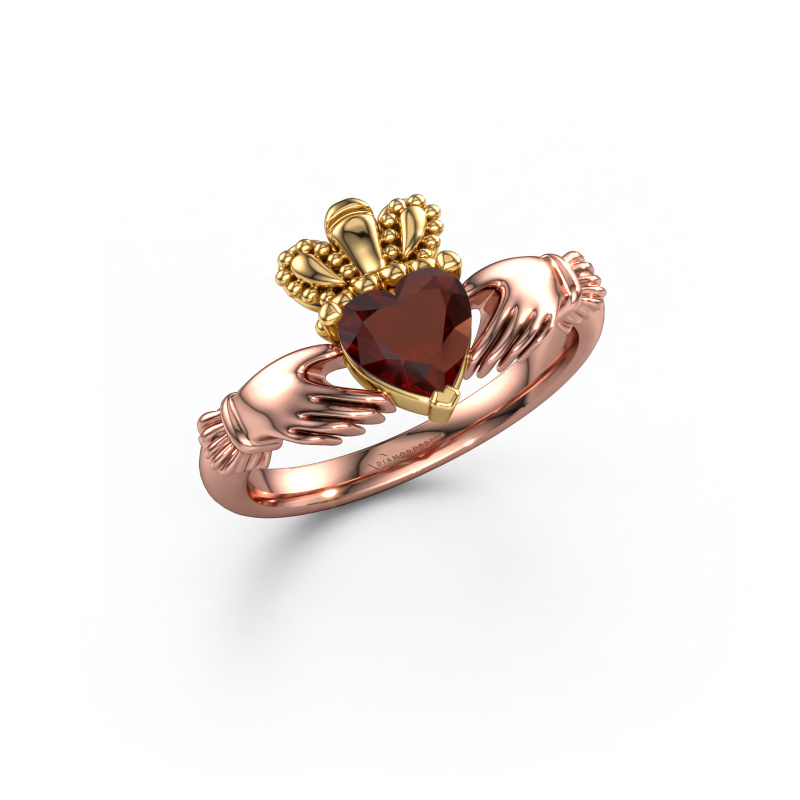 Image of Ring Claddagh 2 585 rose gold Garnet 6 mm