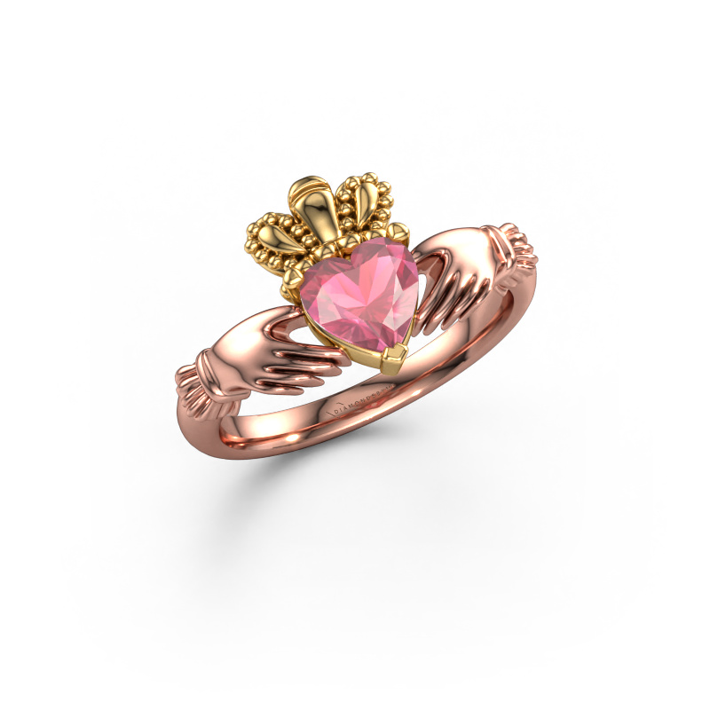 Image de Bague Claddagh 2 585 or rose Rose tourmaline 6 mm