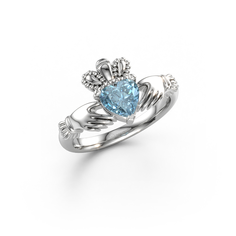 Bild av Ring Claddagh 2 950 platina Blå labbodlad diamant 6 mm