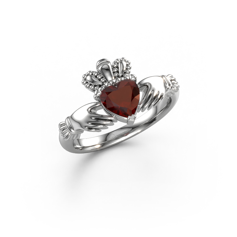 Image of Ring Claddagh 2 950 platinum Garnet 6 mm