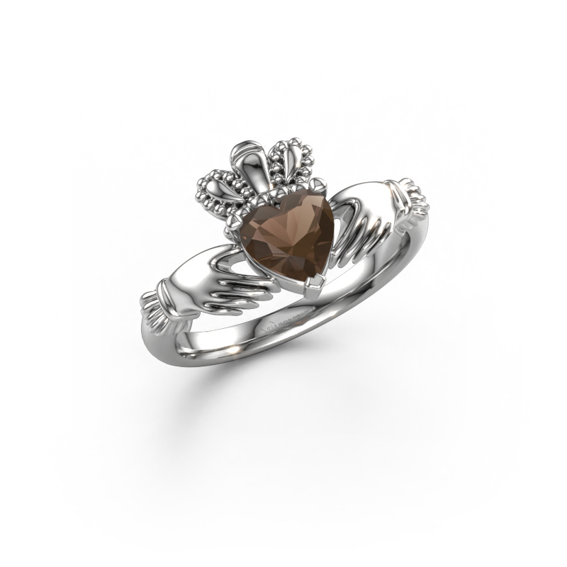 Image of Ring Claddagh 2 950 platinum Smokey quartz 6 mm