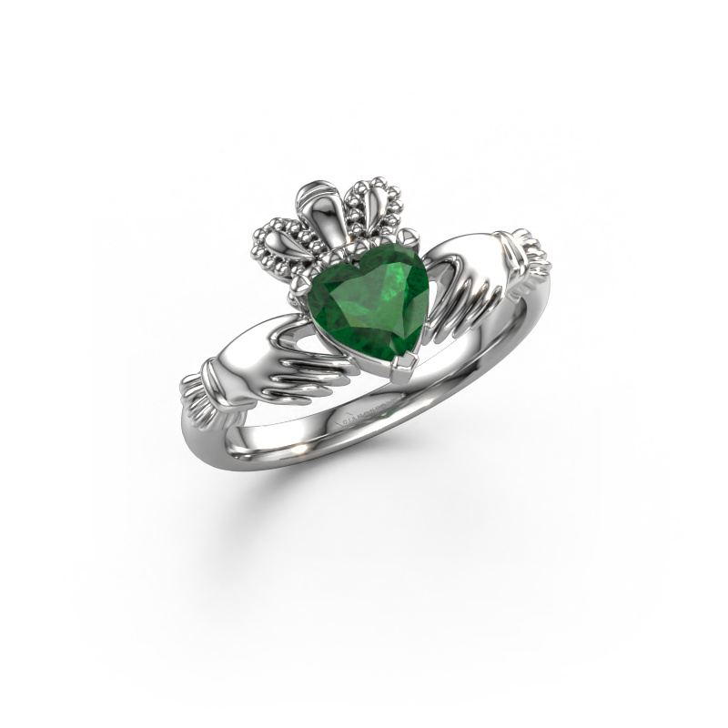 Image of Ring Claddagh 2 950 platinum Emerald 6 mm