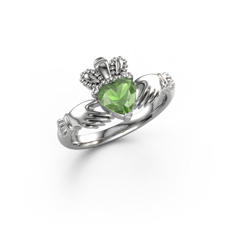 Image of Ring Claddagh 2 950 platinum Tourmaline green 6 mm