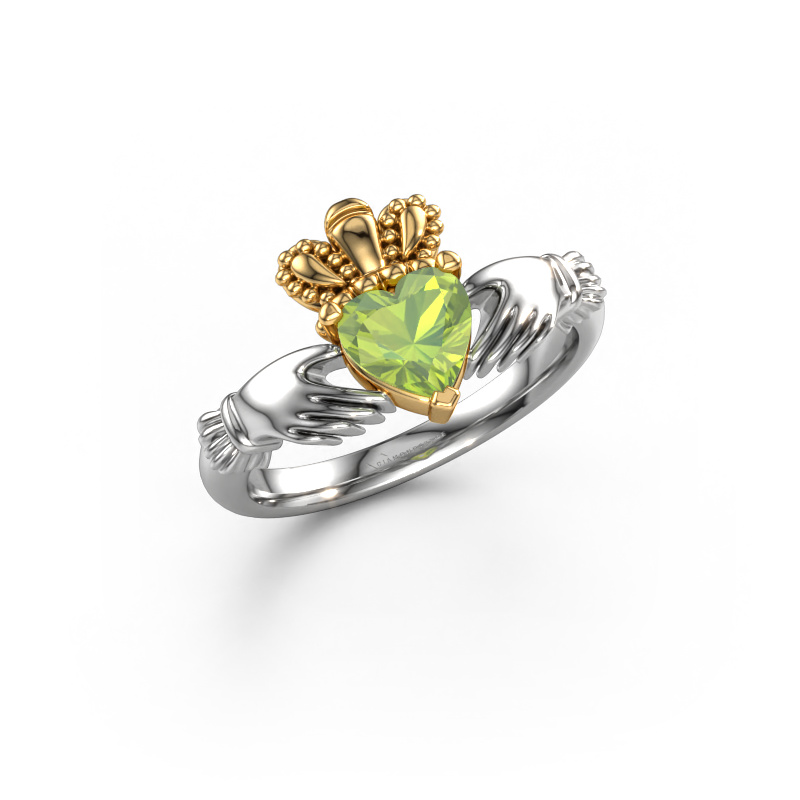 Image of Ring Claddagh 2 585 white gold Peridot 6 mm