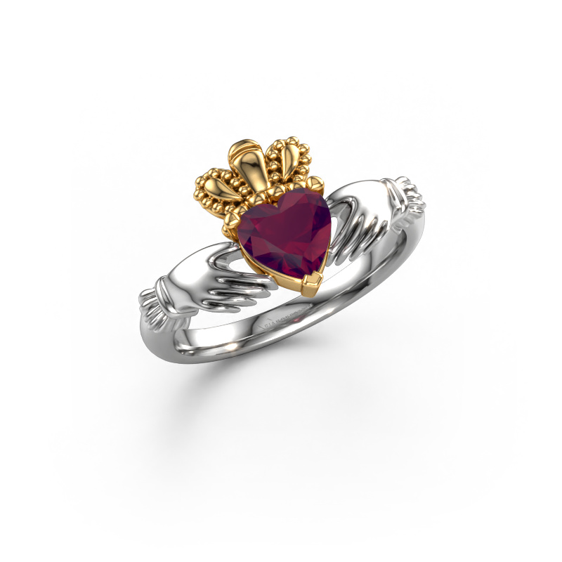 Image of Ring Claddagh 2 585 white gold Rhodolite 6 mm