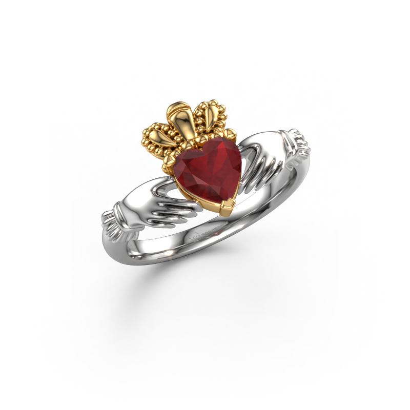 Image of Ring Claddagh 2 585 white gold Ruby 6 mm