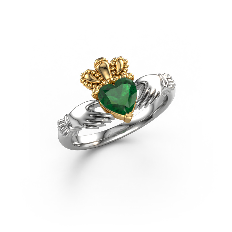 Bild von Ring Claddagh 2 585 Weißgold Smaragd 6 mm