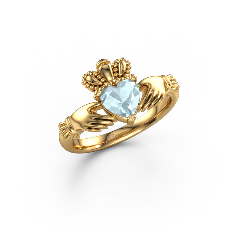 Bild von Ring Claddagh 2 585 Gold Aquamarin 6 mm