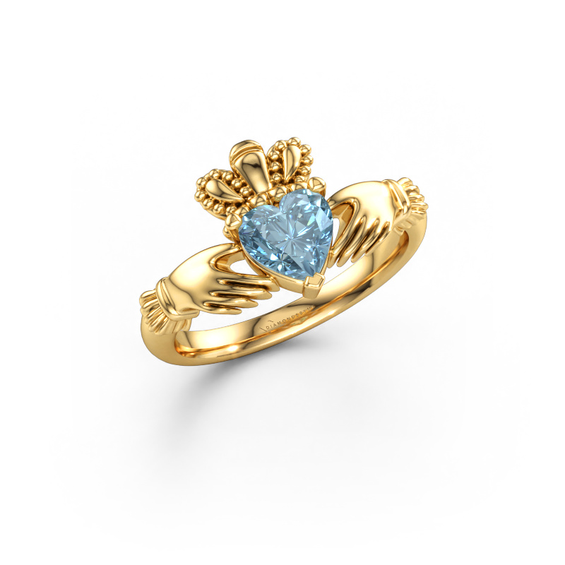Bild av Ring Claddagh 2 585 gult guld Blå labbodlad diamant 6 mm