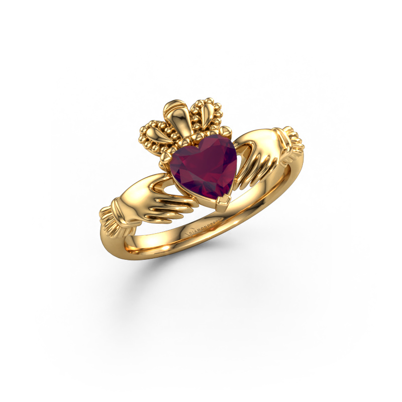 Image of Ring Claddagh 2 585 gold Rhodolite 6 mm