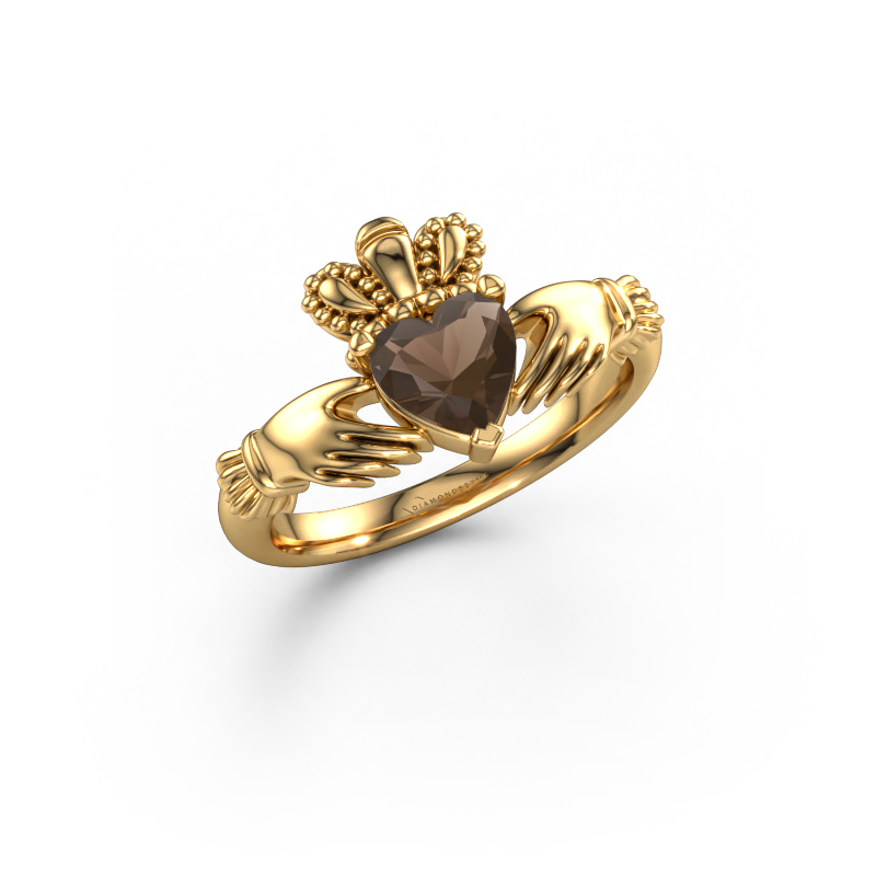 Image of Ring Claddagh 2 585 gold Smokey quartz 6 mm