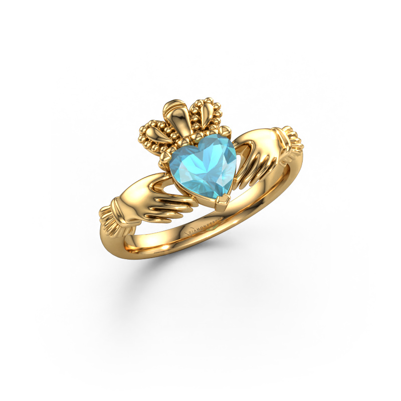 Image of Ring Claddagh 2 585 gold Blue topaz 6 mm