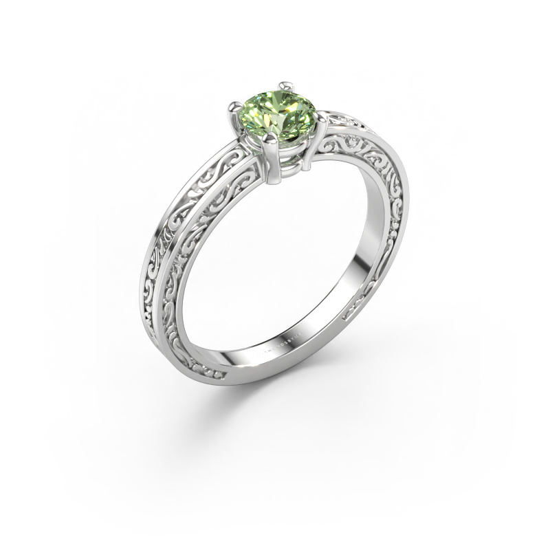 Bild av Förlovningsring Claudette 1 585 vitt guld Grön labbodlad diamant 5 mm