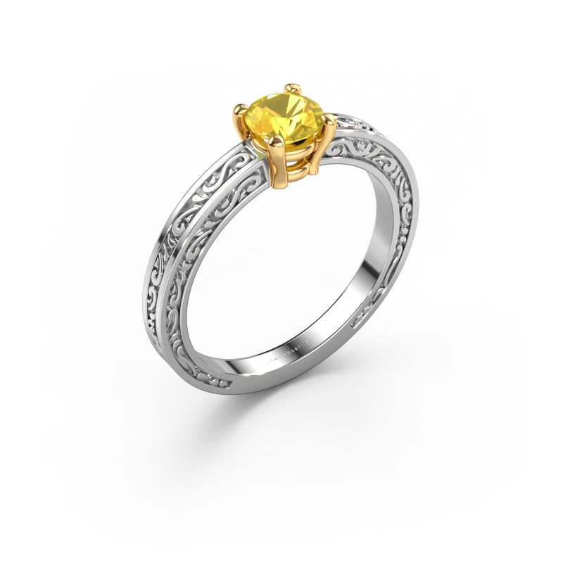 Bild von Verlobungsring Claudette 1 585 Weißgold Gelb Saphir 5 mm