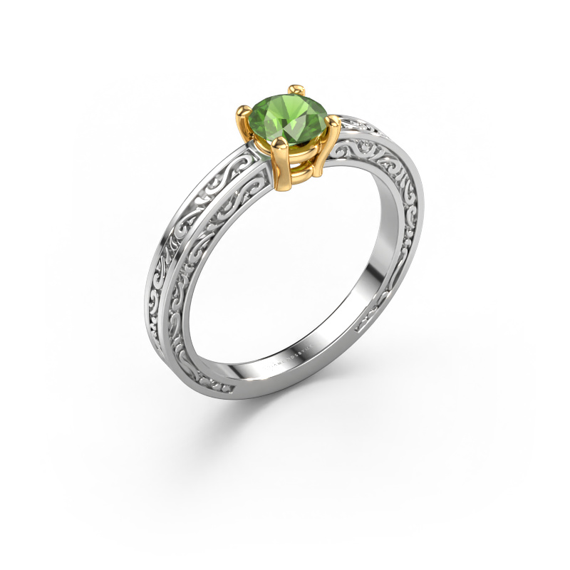 Image de Bague de fiançailles Claudette 1 585 or blanc Vert tourmaline 5 mm