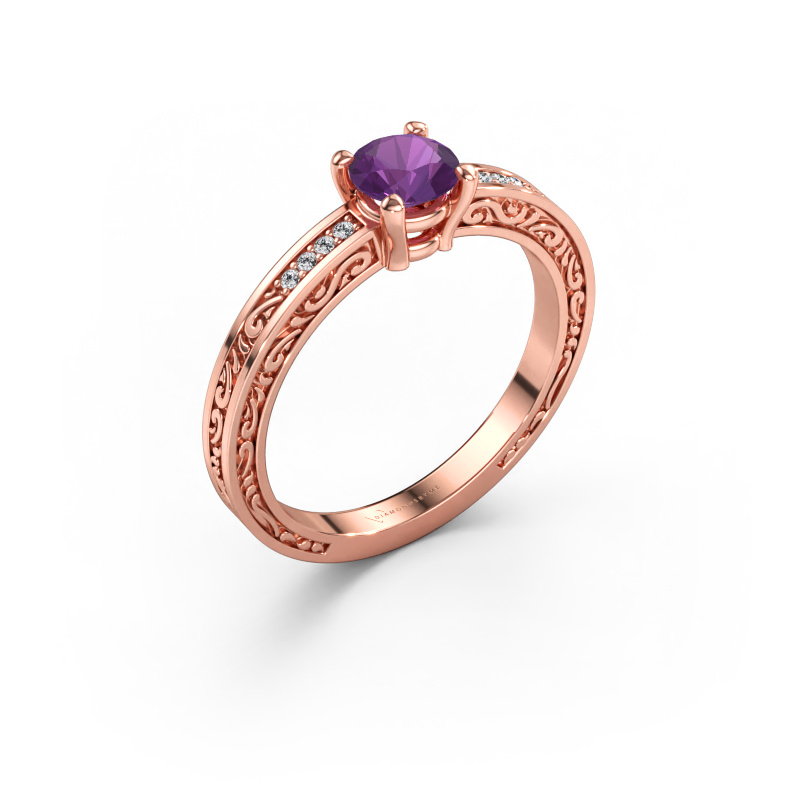 Afbeelding van Verlovingsring Claudette 2 585 rosé goud Amethist 5 mm