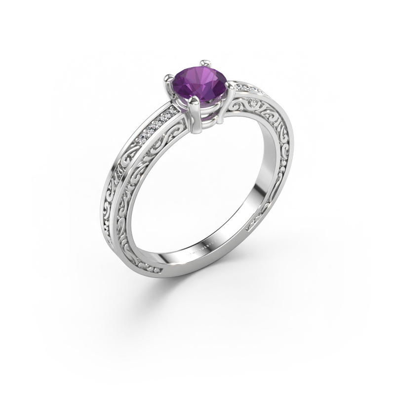 Afbeelding van Verlovingsring Claudette 2 585 witgoud Amethist 5 mm
