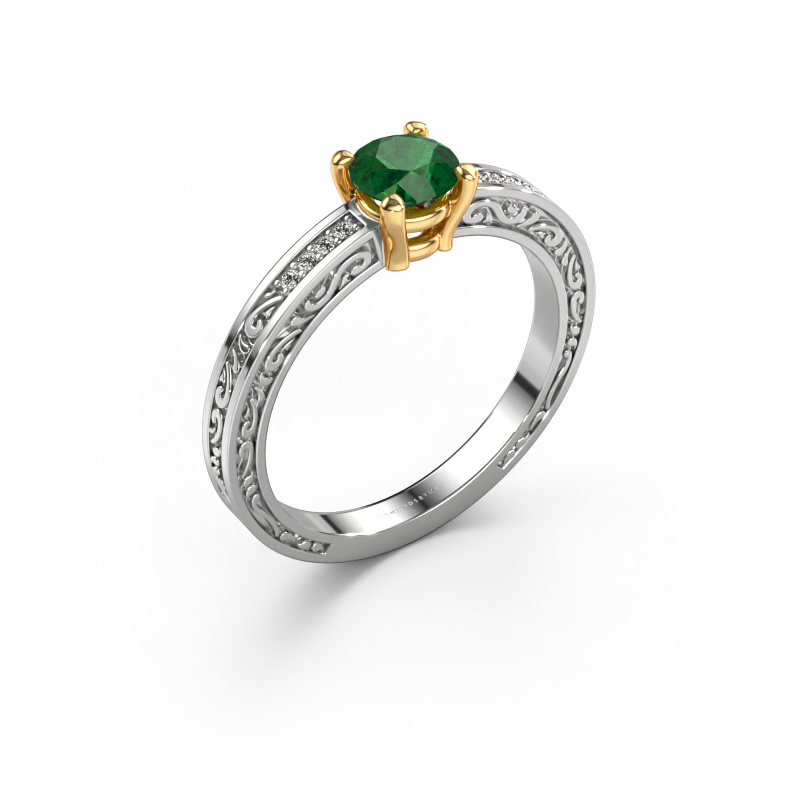 Image of Engagement ring Claudette 2 585 white gold Emerald 5 mm